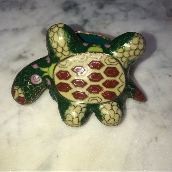 VTG Chinese Cloisonne Enamel Feng Shui Turtle Tortoise Trinket Box 4” x 2.5” - Picture 6 of 9